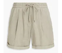 Pleated linen-blend shorts - Neutral