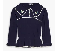 Embroidered pointell-knit sweater - Blue