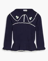 RIXO Embroidered pointell-knit sweater - Blue Blue