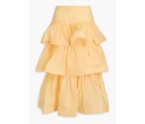 Tiered linen and silk-blend maxi skirt - Orange