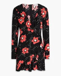 RED Valentino Wrap-effect ruffled floral-print silk crepe de chine playsuit - Black Black