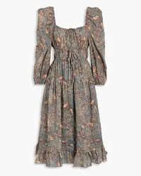 Ulla Johnson Isla gathered printed cotton-blend voile midi dress - Blue Blue