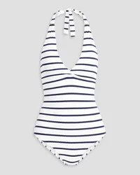 Melissa Odabash Rimini striped stretch-piquè halterneck swimsuit - White White