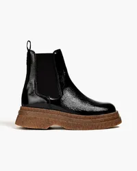 Ganni Patent textured-leather platform Chelsea boots - Black Black