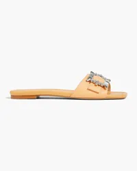 Stuart Weitzman Embellished buckled leather slides - Orange Orange