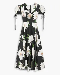 Rodarte Embellished floral-print silk-twill midi dress - Black Black