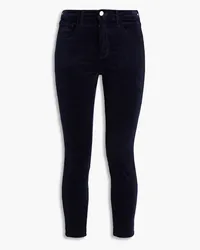 L'Agence Cropped cotton-blend velvet skinny pants - Blue Blue