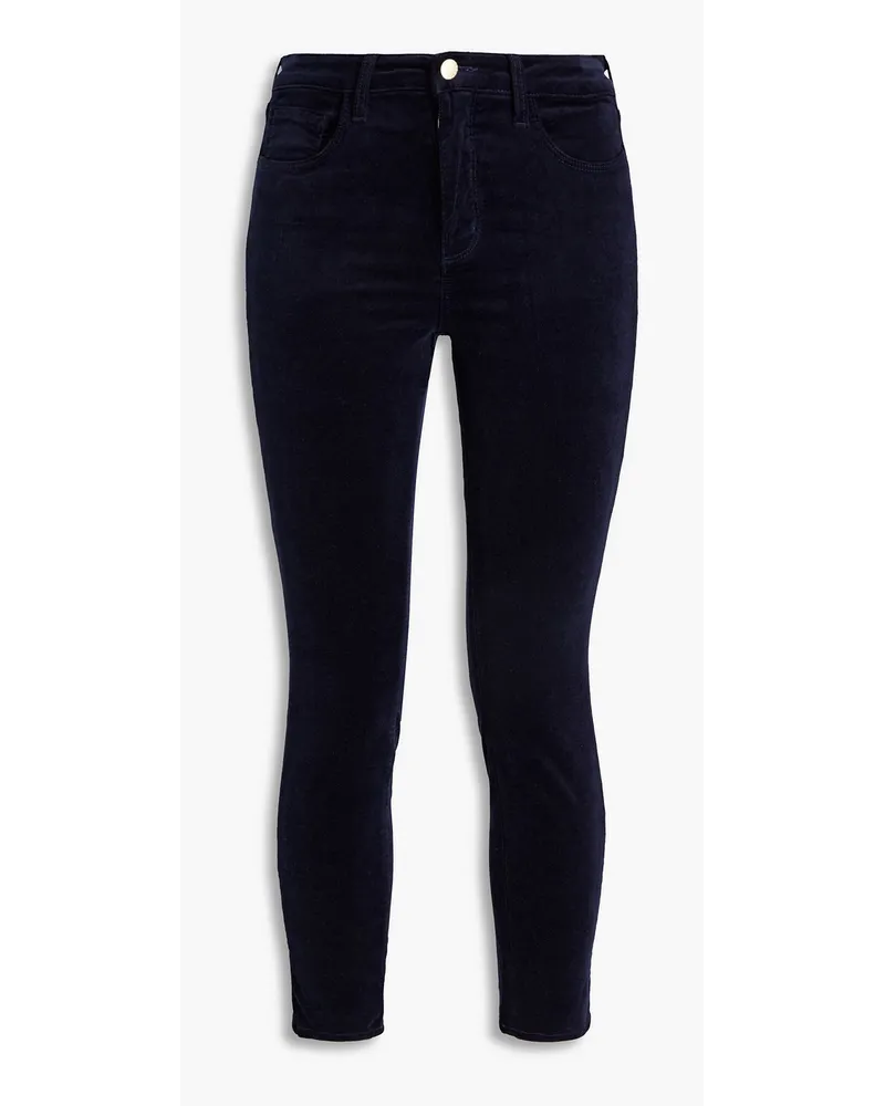 L'Agence Cropped cotton-blend velvet skinny pants - Blue Blue