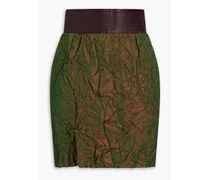 Kaia leather-paneled crinkled twill mini skirt - Green