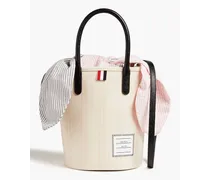 Leather-trimmed striped canvas tote - Pink