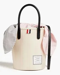 Thom Browne Leather-trimmed striped canvas tote - Pink Pink