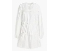 Gathered cotton and silk-blend faille mini dress - White