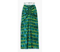 Safia embellished ruched tie-dyed crepe de chine maxi skirt - Green