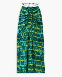 Altuzarra Safia embellished ruched tie-dyed crepe de chine maxi skirt - Green Green