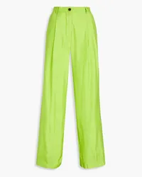 Dries van Noten Silk and cotton-blend wide-leg shantung pants - Green Green