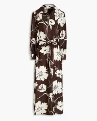 Tory Burch Belted floral-print silk-dupioni midi dress - Brown Brown