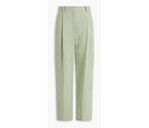Ribbed linen and cotton-blend straight-leg pants - Green