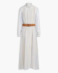 Brunello Cucinelli Belted striped silk-chiffon maxi shirt dress - Blue Blue