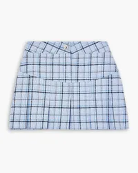 Alessandra Rich Button-embellished pleated checked wool-blend tweed mini skirt - Blue Blue