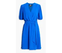 Wrap-effect crinkled woven mini dress - Blue