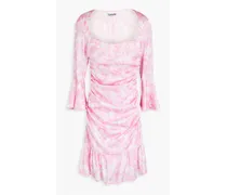 Draped printed silk-blend satin mini dress - Pink
