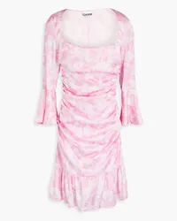 Ganni Draped printed silk-blend satin mini dress - Pink Pink