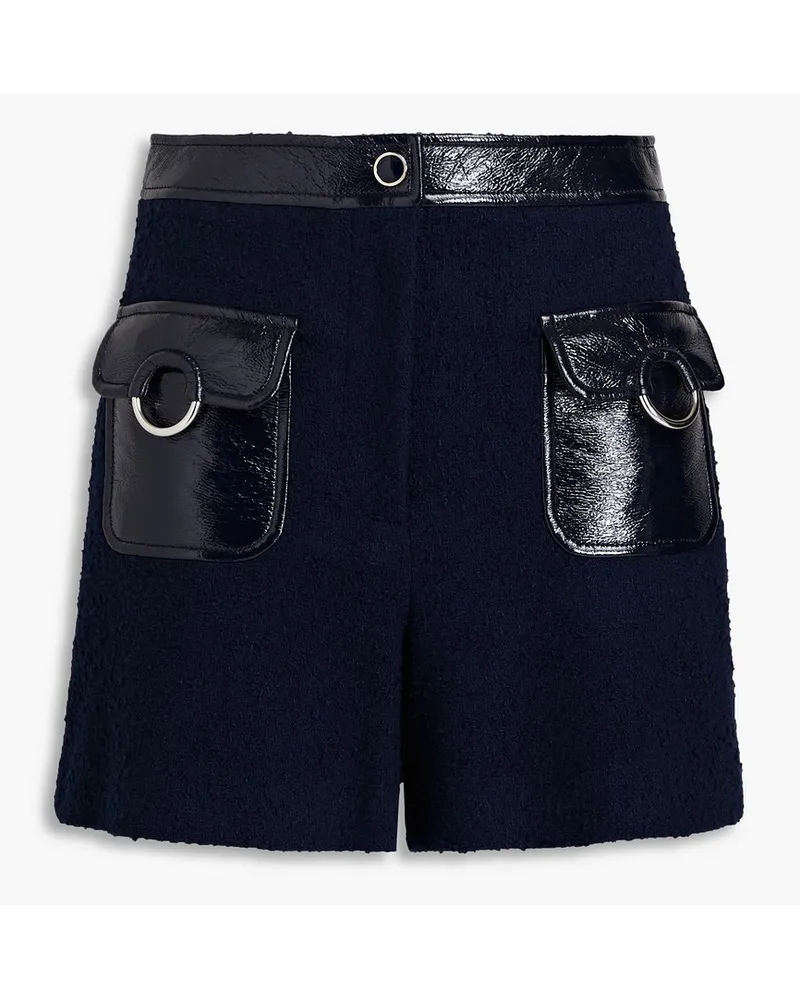 Embellished cotton-blend bouclé-tweed shorts - Blue