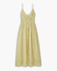 DÔEN Irina gathered floral-print organic cotton midi dress - Yellow Yellow