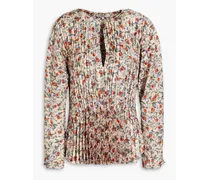 Printed plissé-satin blouse - Neutral