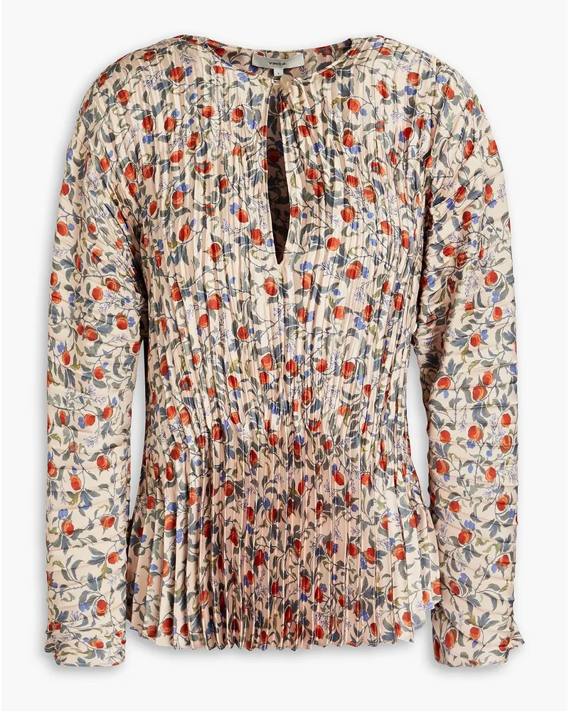 Printed plissé-satin blouse - Neutral