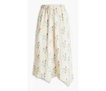 Floral-print crinkled-satin midi skirt - Yellow