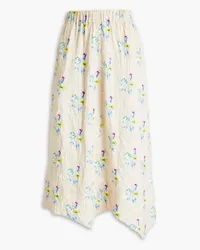 Ganni Floral-print crinkled-satin midi skirt - Yellow Yellow