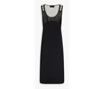 Embellished tulle-paneled crepon dress - Black