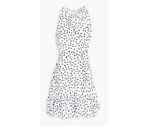 Belted polka-dot silk crepe de chine mini dress - White