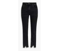 Cropped frayed mid-rise straight-leg jeans - Black
