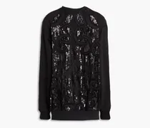 Embellished tulle and cotton-blend fleece sweatshirt - Black