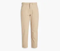 Cropped cotton-blend twill tapered pants - Neutral
