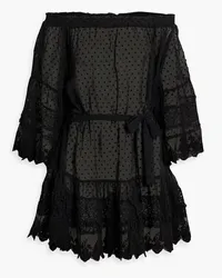 Melissa Odabash Alice off-the-shoulder lace-paneled Swiss-dot mini dress - Black Black