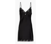 Lace-trimmed silk-satin mini dress - Black