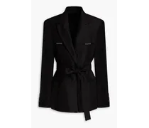 Organza-paneled embellished linen-twill blazer - Black