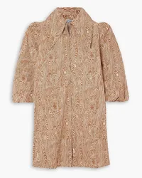 BATSHEVA Robin embellished printed cotton-poplin mini shirt dress - Brown Brown