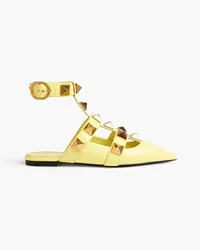 Valentino Garavani Roman Stud leather point-toe flats - Yellow Yellow