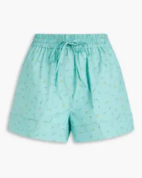 Ganni Floral-print cotton shorts - Blue Blue