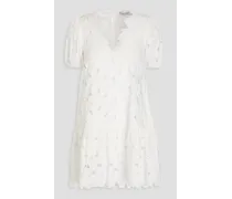 Embroidered cutout cotton-blend poplin mini dress - White