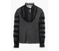 Ruffled silk-chiffon blouse - Black