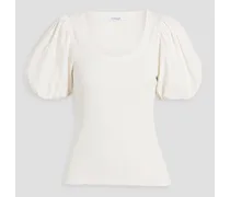 Willa poplin-paneled ribbed stretch-cotton jersey top - White