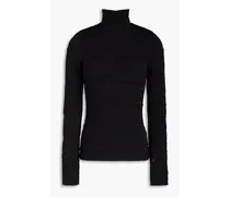 Victoria Beckham Shirred stretch-mesh turtleneck top - Black Black