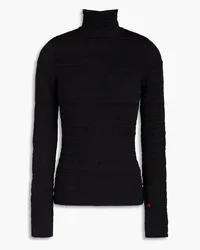 Victoria Beckham Shirred stretch-mesh turtleneck top - Black Black