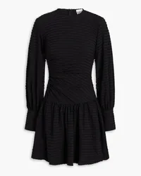 Ganni Ruched stretch-seersucker mini dress - Black Black