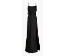 Belira draped belted satin-crepe gown - Black